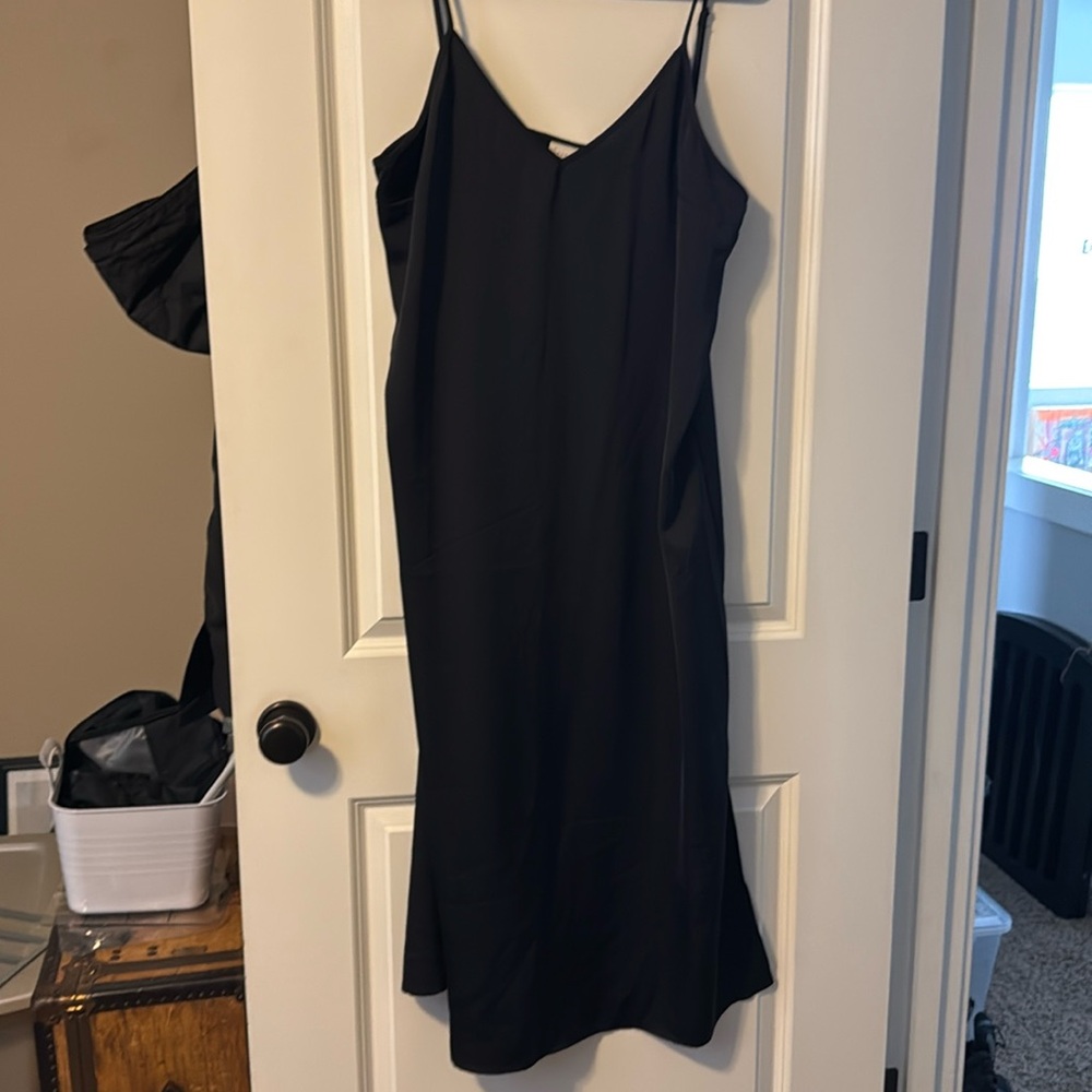 Black satin slip dress